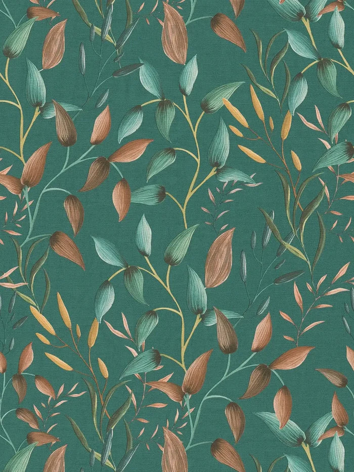 Floral Tendrils - Green and Orange