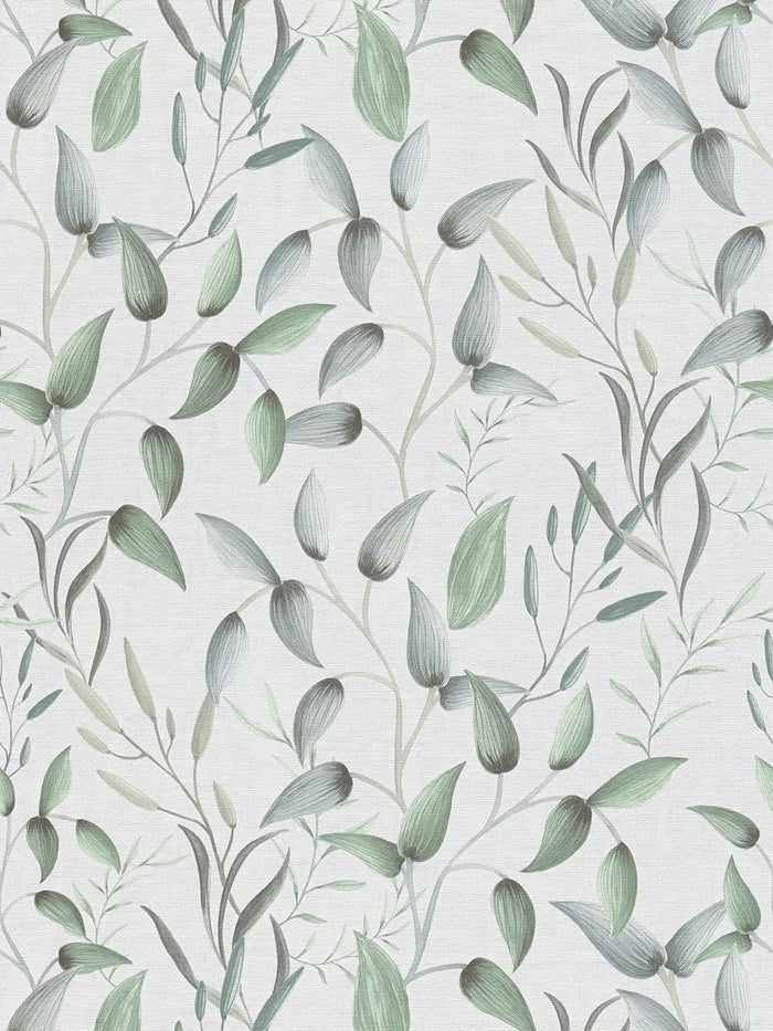 Floral Tendrils - White/Green/Grey