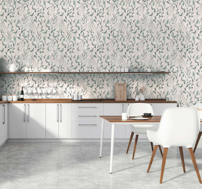Floral Tendrils - White/Green/Grey