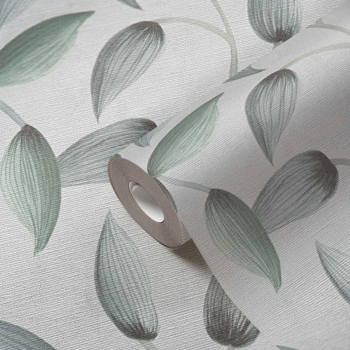 Floral Tendrils - White/Green/Grey