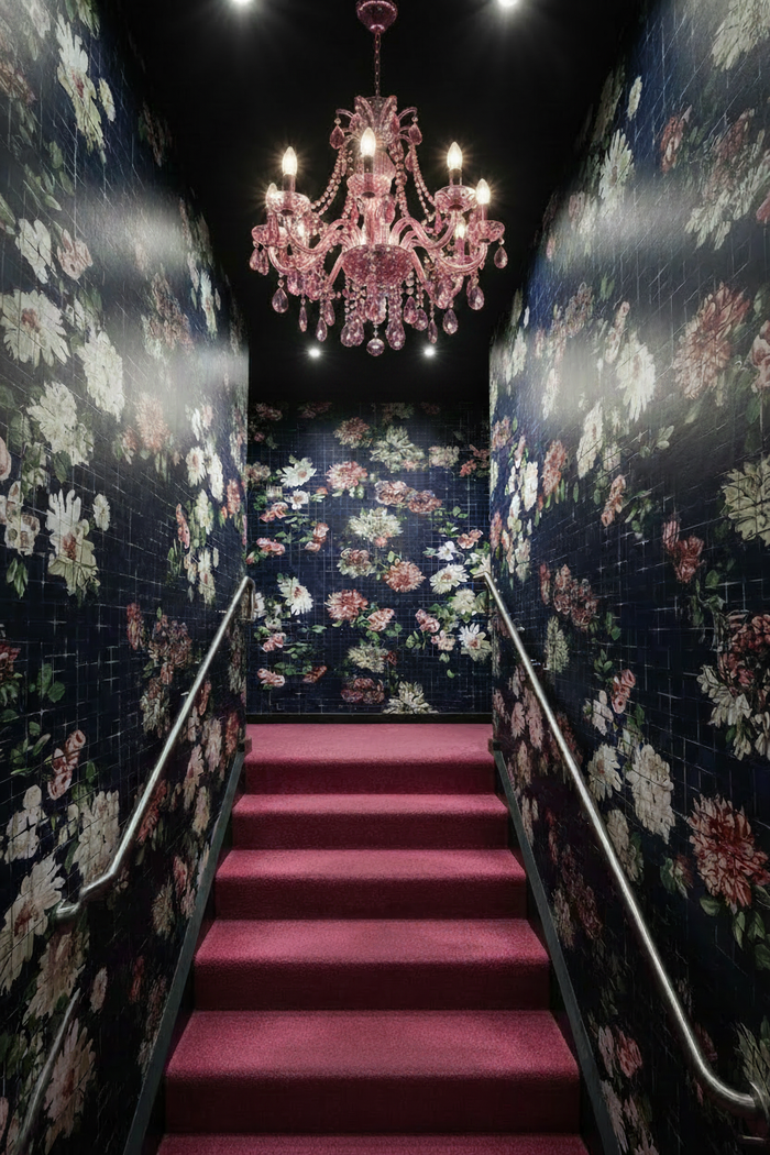 Floral Tiles - Pink Chandelier Only Stairwell
