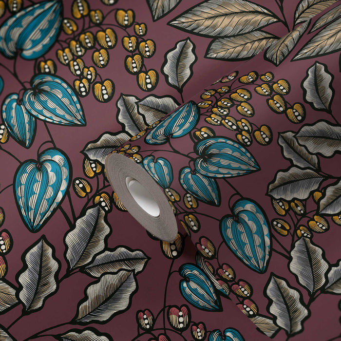 Floral Vine Wallpaper - Maroon