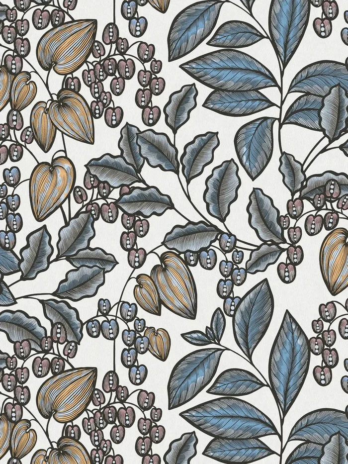 Floral Vine Wallpaper - White/Blue