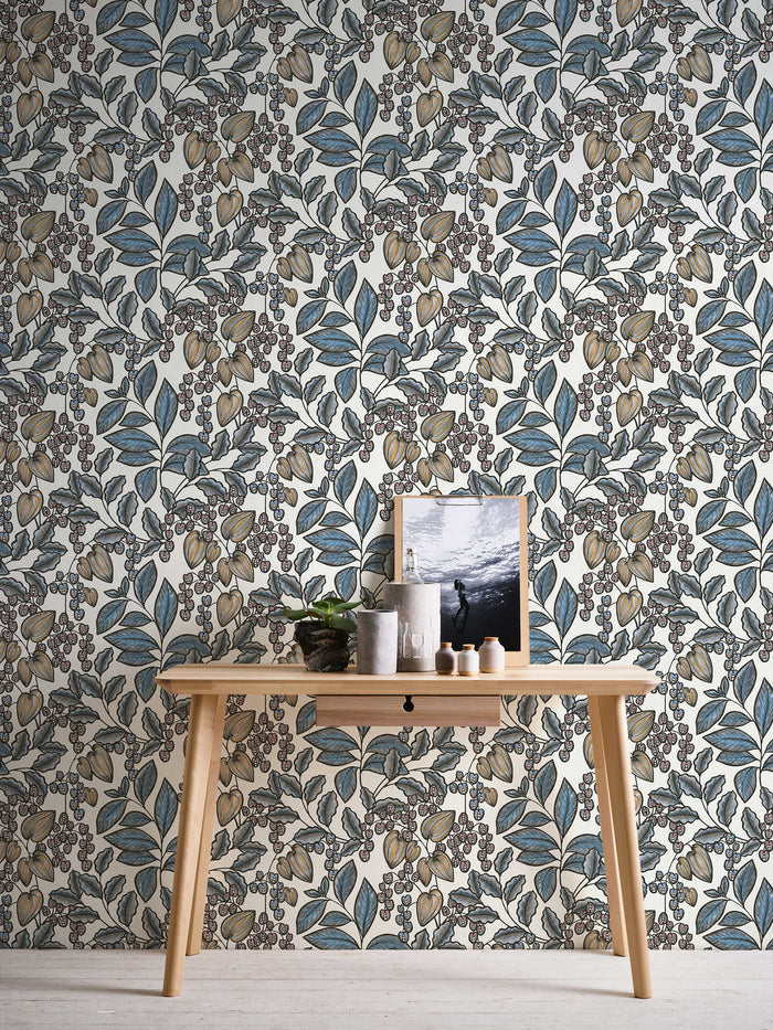 Floral Vine Wallpaper - White/Blue