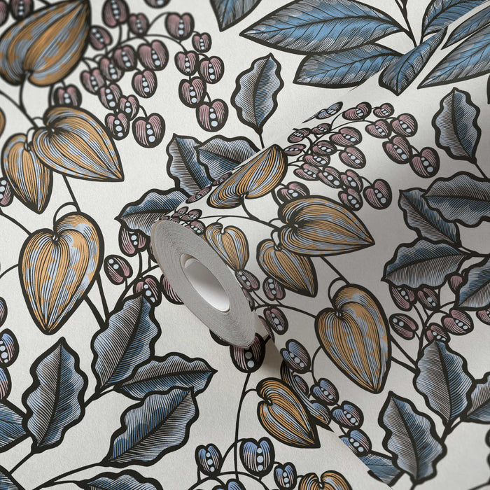 Floral Vine Wallpaper - White/Blue