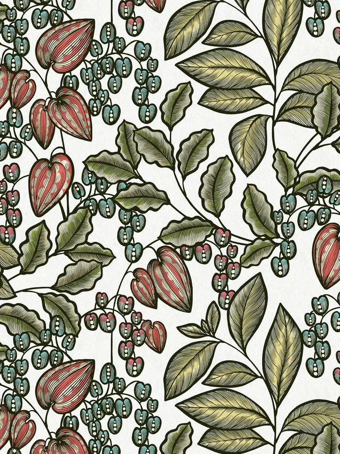 Floral Vine Wallpaper - White/Green