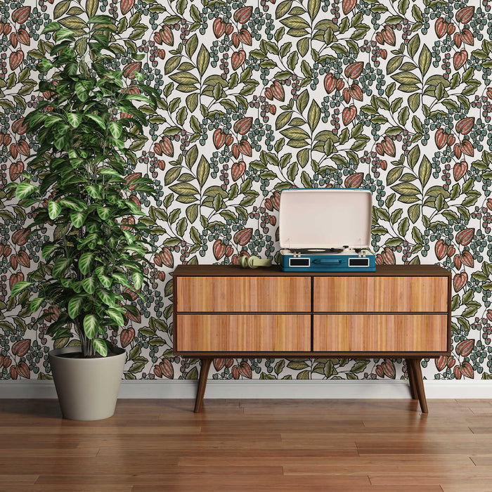 Floral Vine Wallpaper - White/Green