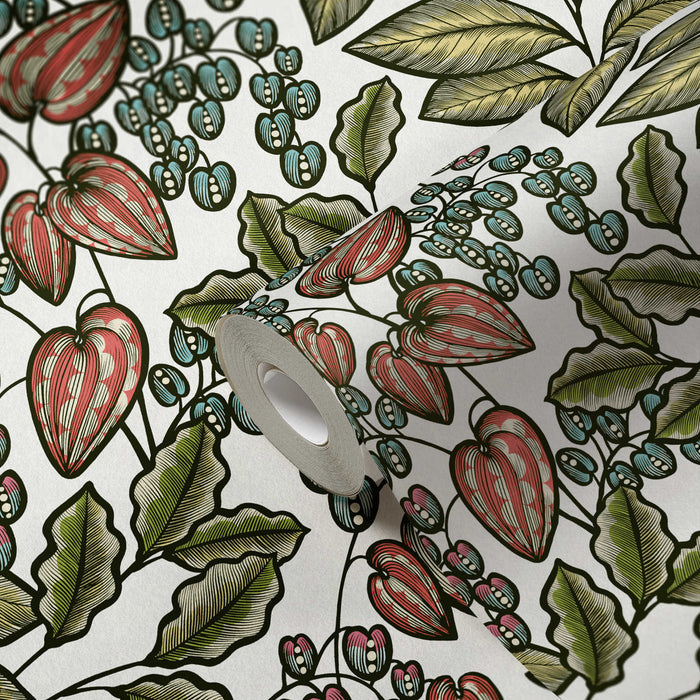 Floral Vine Wallpaper - White/Green