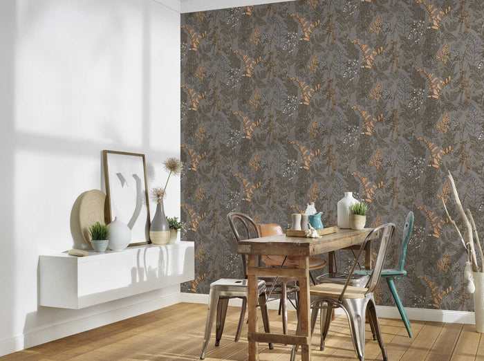 Floral Wallpaper - Grey/Cream