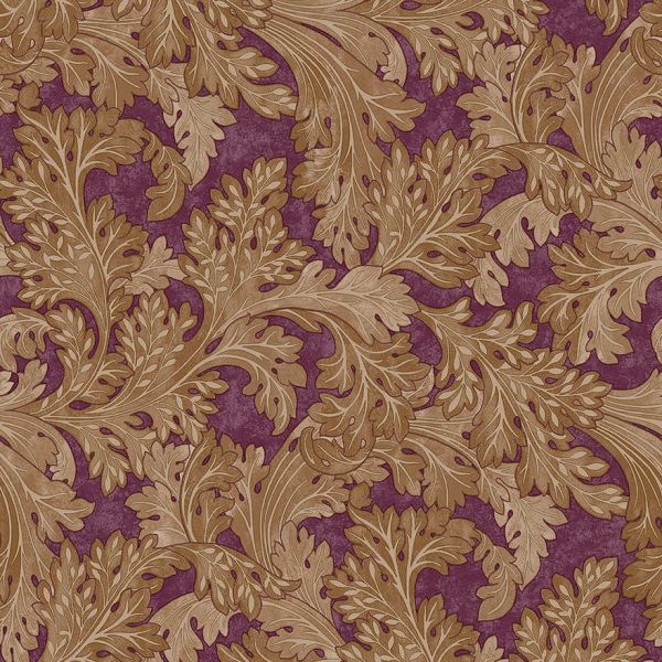 Berry forenza ornate leaves wallpaper with ornate scrolling acanthus leaves in a damask rhythm — flat pattern detail