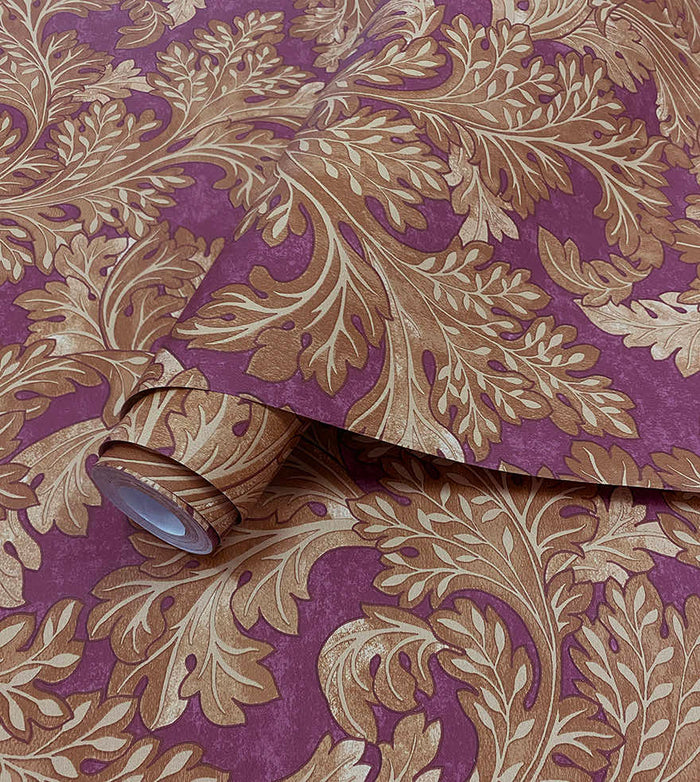 Roll of Forenza Ornate Leaves berry wallpaper