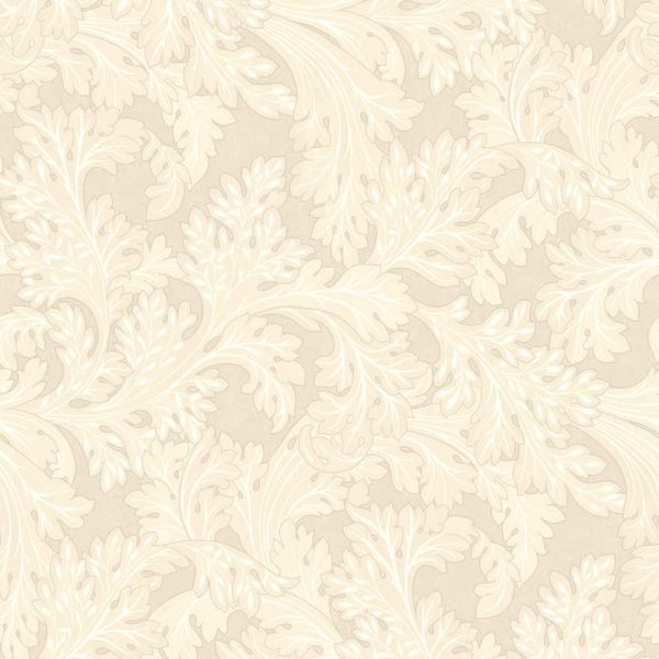 Cream forenza ornate leaves wallpaper with ornate scrolling acanthus leaves in a damask rhythm — flat pattern detail