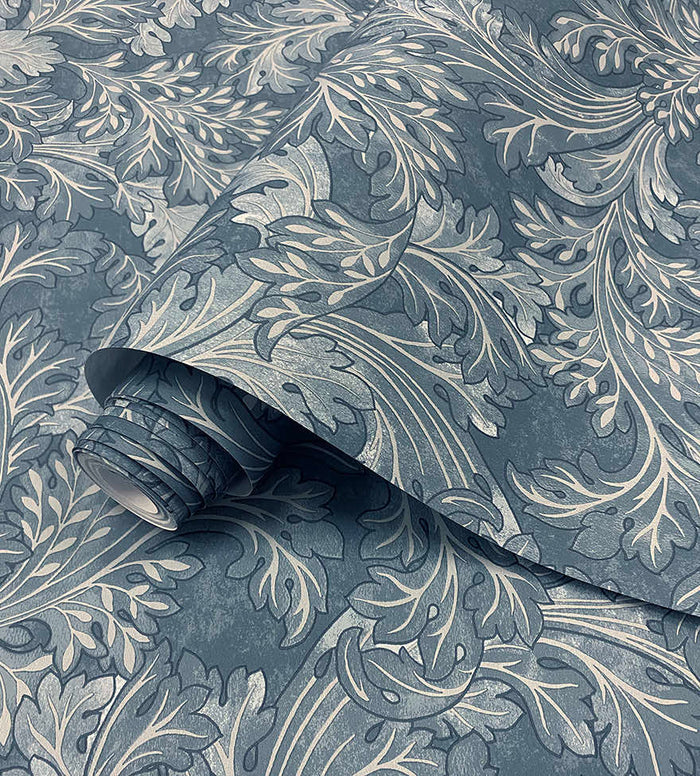 Roll of Forenza Ornate Leaves navy wallpaper