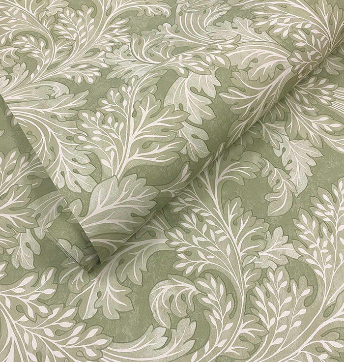 Roll of Forenza Ornate Leaves sage wallpaper
