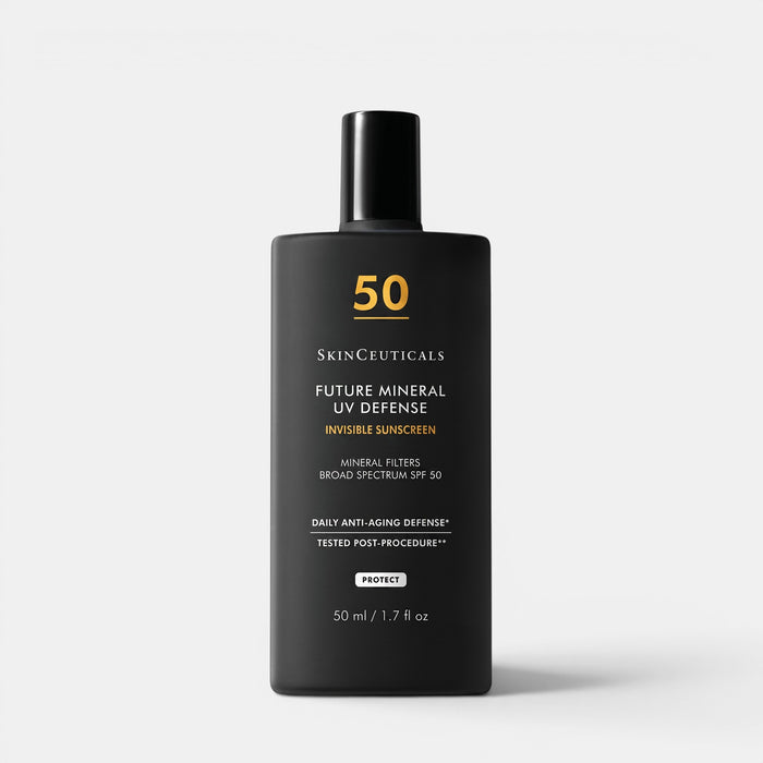Shop Rescue Spa Future Mineral UV Defense SPF 50 sunscreen in a black 50ml bottle for daily anti-aging protection.