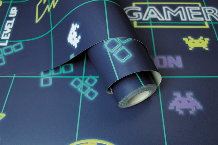 Gamer Wallpaper - Navy/Neon Yellow - LAST 4 ROLLS