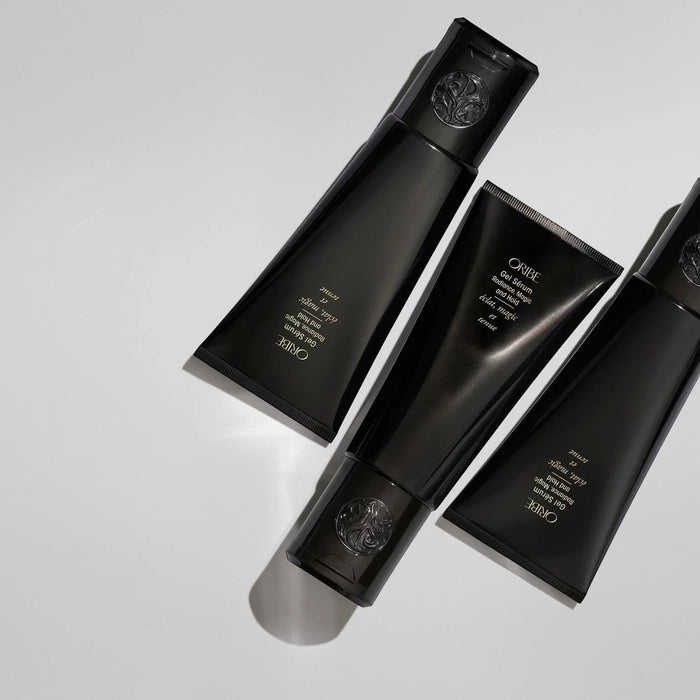 Shop Rescue Spa Oribe Gel Serum with gold flecks for flexible hold and moisture. Black tubes.