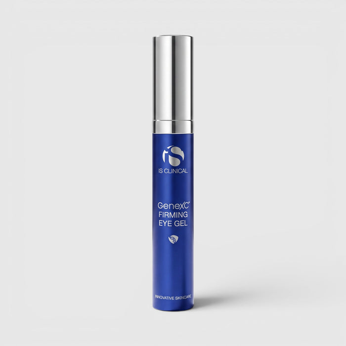 Shop Rescue Spa GeneXC Firming Eye Gel in a slim blue pump bottle with a silver cap for anti-aging eye care.