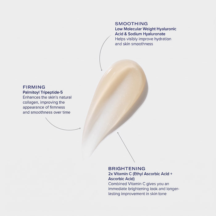 Shop Rescue Spa GeneXC Firming Eye Gel texture swatch showing smoothing, firming, and brightening ingredients.