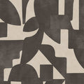 Cream/Charcoal geo linnet wallpaper with interlocking Art Deco arcs and blocks — flat pattern detail
