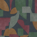 Navy/Berry geo linnet wallpaper with interlocking Art Deco arcs and blocks — flat pattern detail