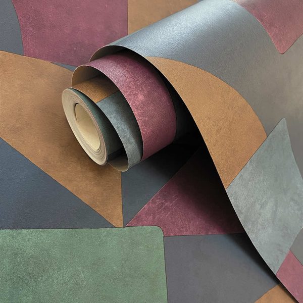 Roll of Geo Linnet Geometric navy/berry wallpaper