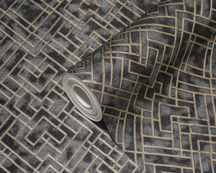 Geo Parquet Wallpaper (Metropolitan Stories 3 Collection) - Black