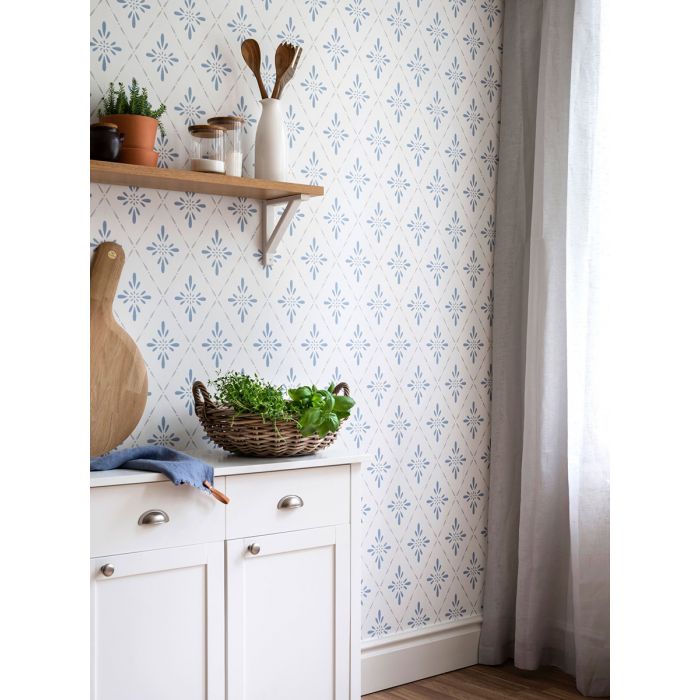 Geo Star Floral Wallpaper - Blue