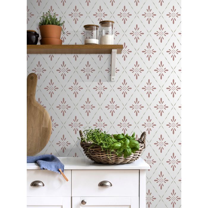Geo Star Floral Wallpaper - Red