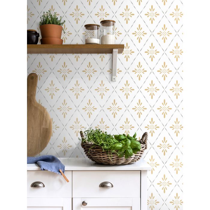 Geo Star Floral Wallpaper - Yellow
