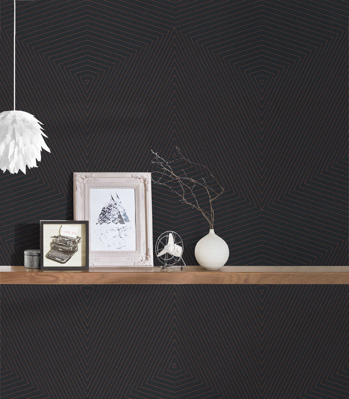 Geometric Paris Wallpaper - Black/Gold - Discontinuing
