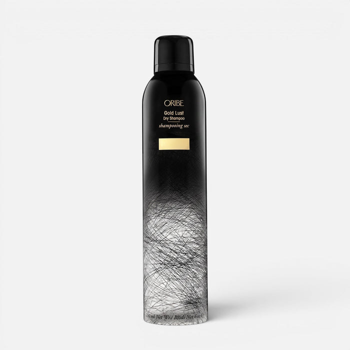Shop Rescue Spa Oribe Gold Lust Dry Shampoo in a black aerosol bottle with a unique black and white hair texture design