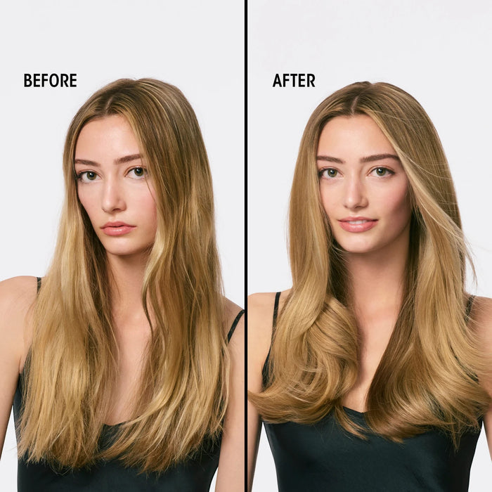Shop Rescue Spa Gold Lust Restorative Night Creme before and after results on blonde hair showing smoother texture