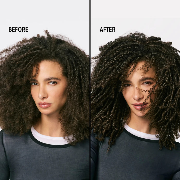 Shop Rescue Spa Gold Lust Restorative Night Creme before and after results on curly hair showing smoother texture
