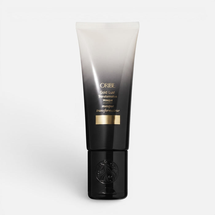 Shop Rescue Spa Oribe Gold Lust Transformative Mask in a black and white gradient squeeze tube for hair repair.