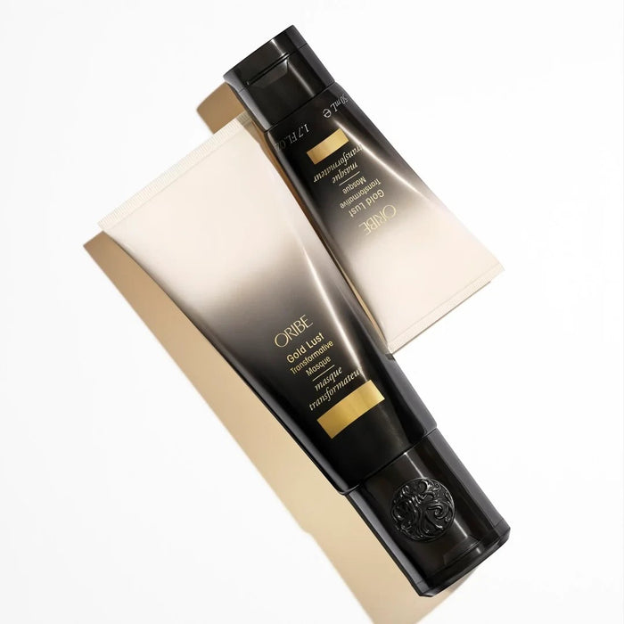 Shop Rescue Spa Oribe Gold Lust Transformative Mask in full-size and travel-size black and gold tubes