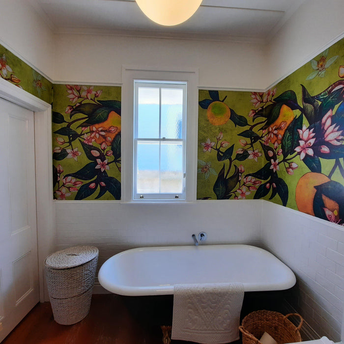 Grapefruit Mural - Green/Yellow - Custom Sized Wallpaper Mural (per m2)