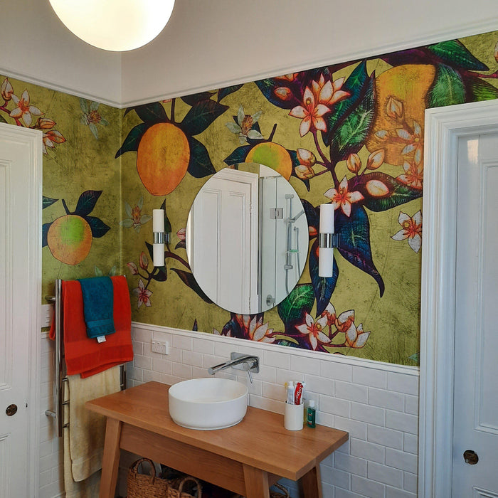 Grapefruit Mural - Green/Yellow - Custom Sized Wallpaper Mural (per m2)