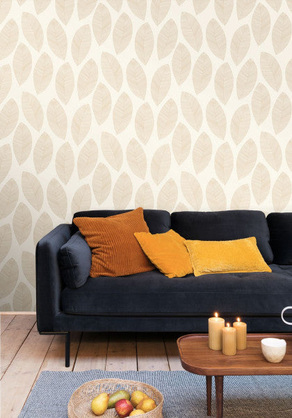 Graphic Leaves Wallpaper - Blanc Or
