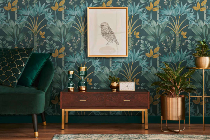 Graphic Palms Wallpaper - Dark Green