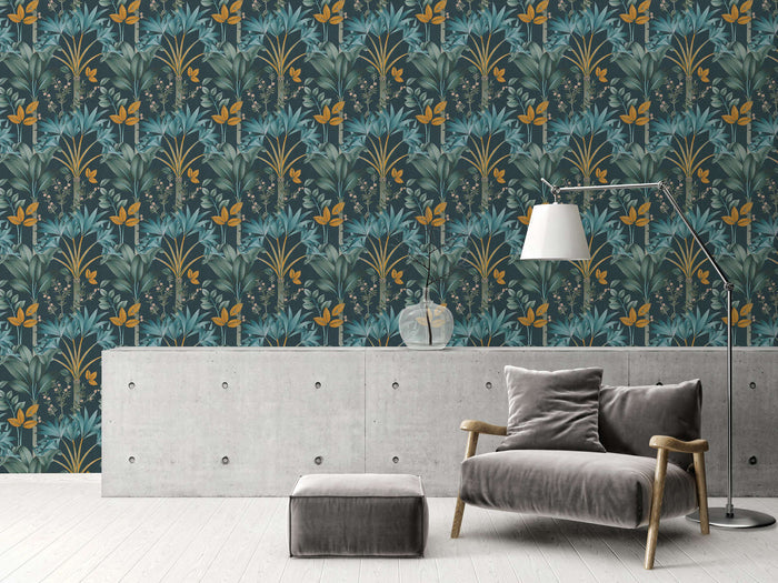 Graphic Palms Wallpaper - Dark Green