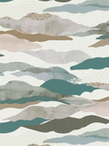 Graphic Wave and Palm Wallpaper - Blue/Grey/White