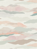 Graphic Wave and Palm Wallpaper - Pink/Blue/White