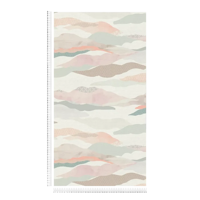 Graphic Wave and Palm Wallpaper - Pink/Blue/White
