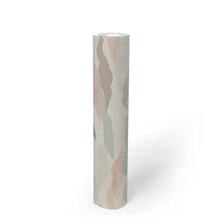 Graphic Wave and Palm Wallpaper - Pink/Blue/White