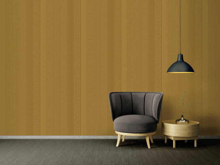Versace Greek Key Stripe Wallpaper  - Gold