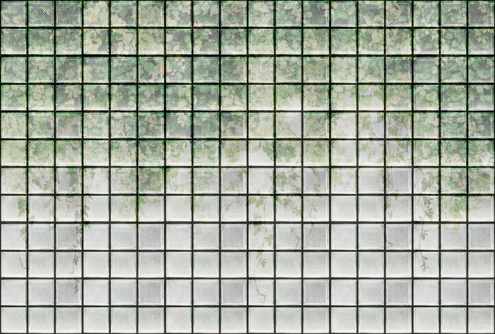Green House Leaves & Glass Blocks - Custom Sized Wallpaper Mural (per m2)