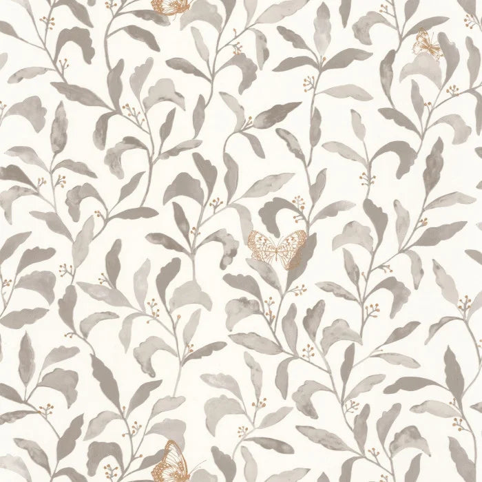 Green Life Sweet Butterfly Vinyl Wallpaper - Taupe Gold - Last 25 Rolls