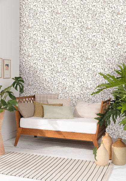 Green Life Sweet Butterfly Vinyl Wallpaper - Taupe Gold - Last 25 Rolls