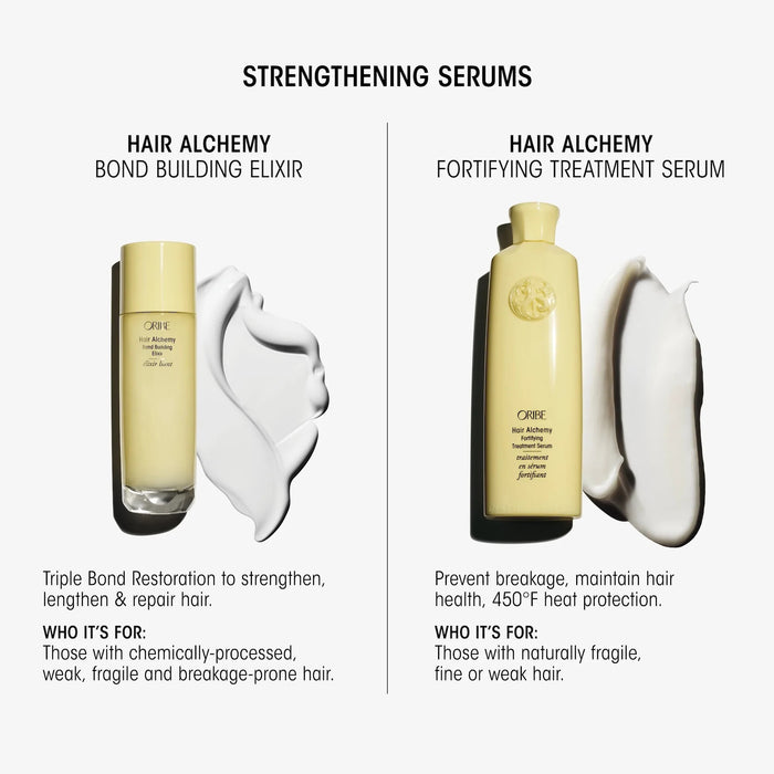 Shop Rescue Spa Oribe Hair Alchemy Fortifying Treatment Serum bottle with creamy texture swatch for fragile hair